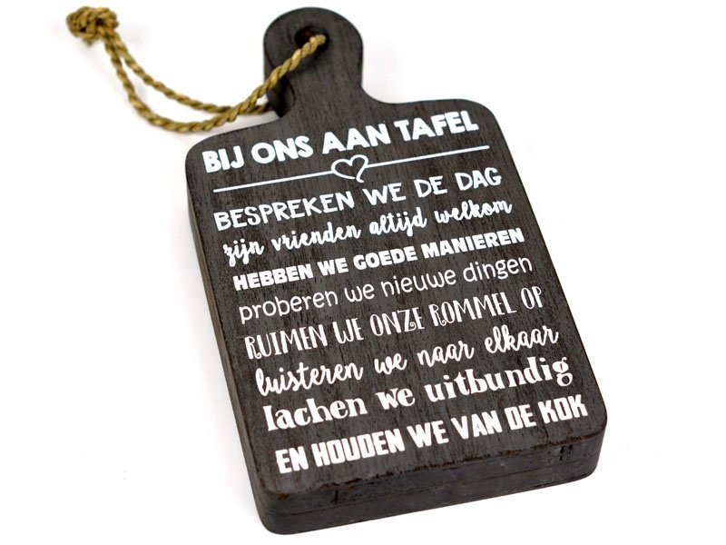 Tekstplank 31x17cm Bij ons aan tafel antique grey