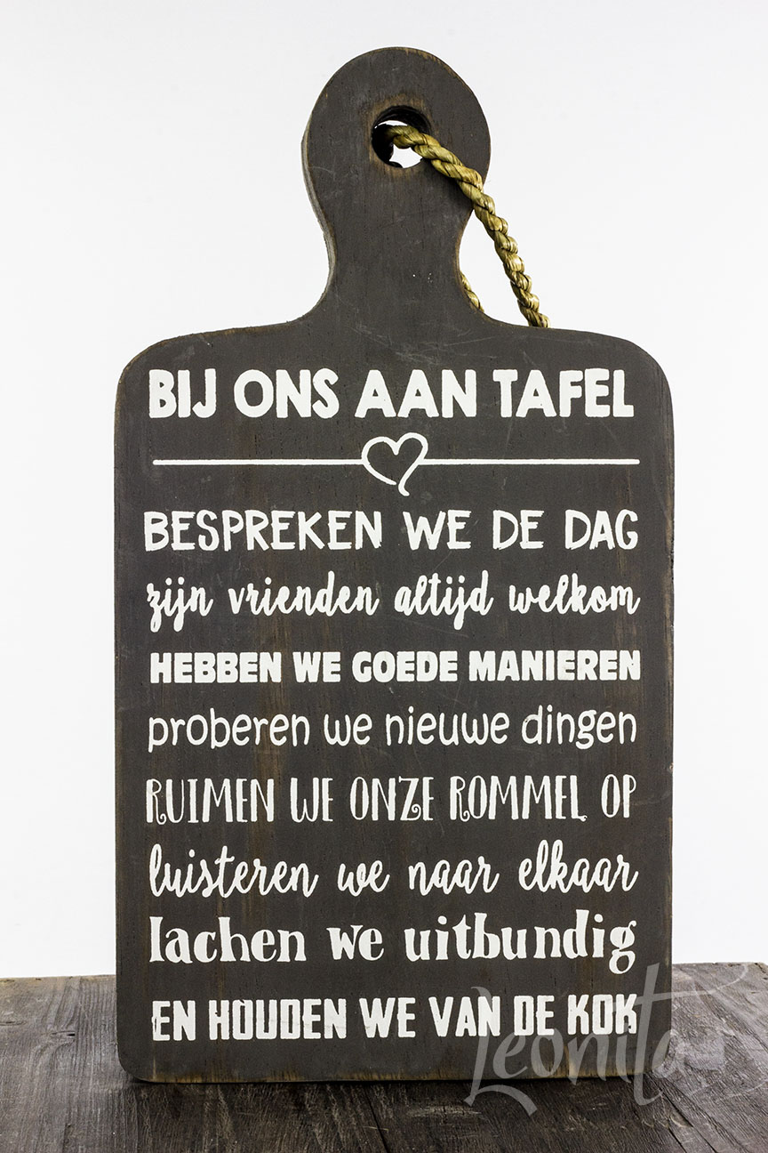 Tekstplank 31x17cm Bij ons aan tafel antique grey - Afbeelding 2