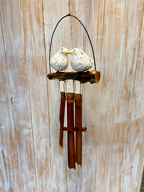 Witte vogeltjes (2) op stok bamboe windgong