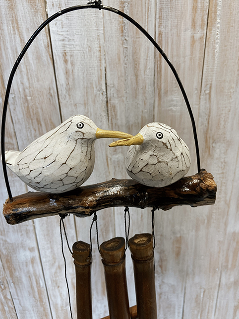Witte vogeltjes (2) op stok bamboe windgong - Afbeelding 2