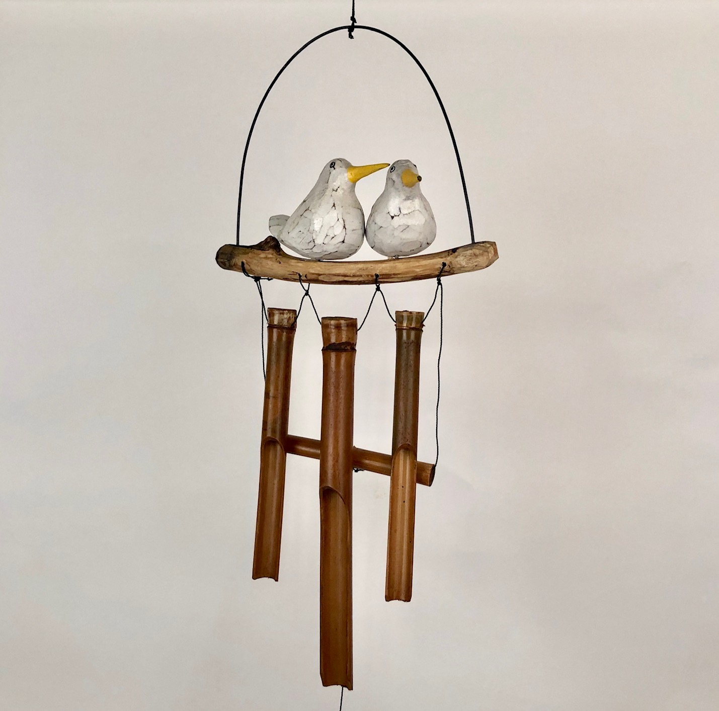 Witte vogeltjes (2) op stok bamboe windgong - Afbeelding 3