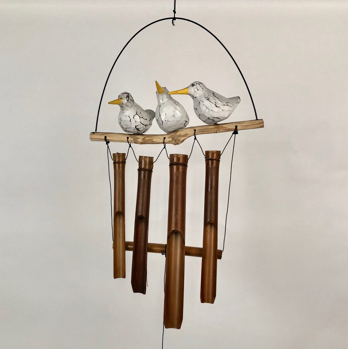 Witte vogeltjes (2) op stok bamboe windgong - Afbeelding 4