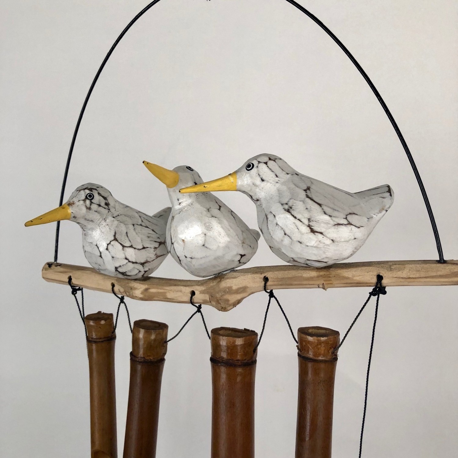 Witte vogeltjes (2) op stok bamboe windgong - Afbeelding 5