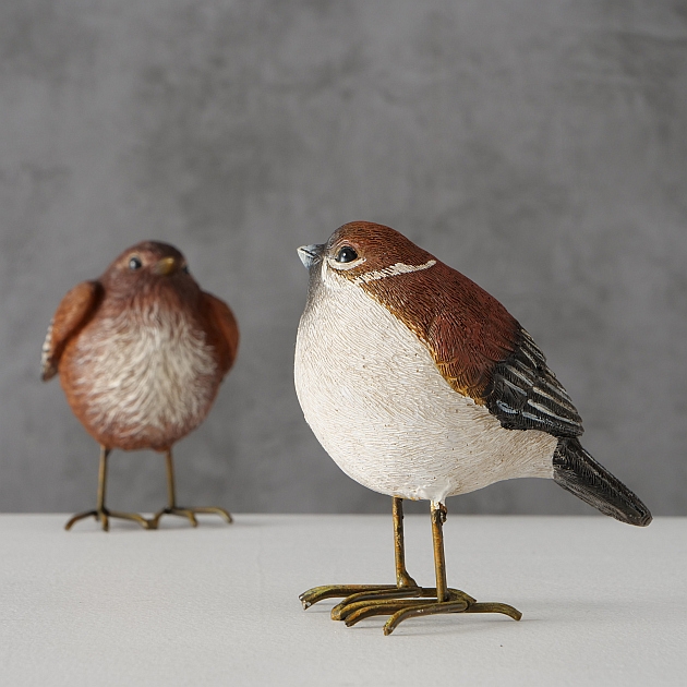 Vogelbeeldje 2 ass H9 cm Polyresin zwart bruin wit
