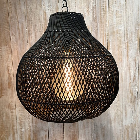 Lamp rotan bol rond ±40cm zwart - Afbeelding 2