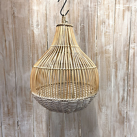 Lamp rotan bol/witte onderkant naturel/wit ±25cm