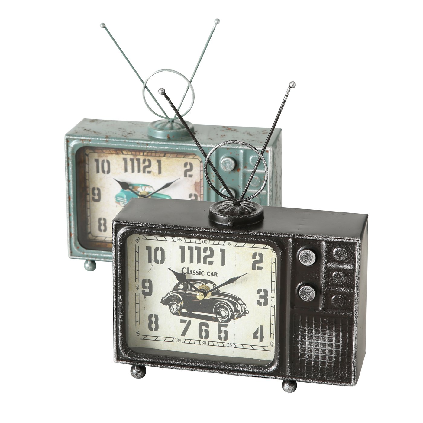 Tafelklok TV, ijzer, l22cm, h29cm, 2 assorti
