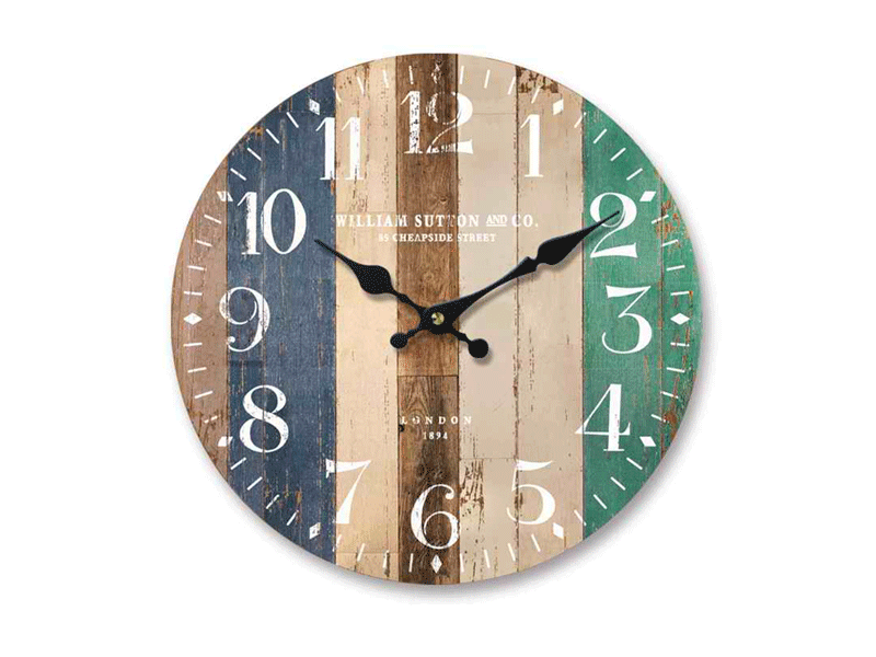 Klok gestreept Wooden look 34cm