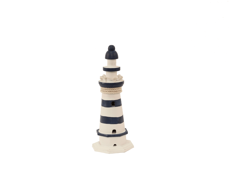 Vuurtoren blauw/wit 20cm met decor
