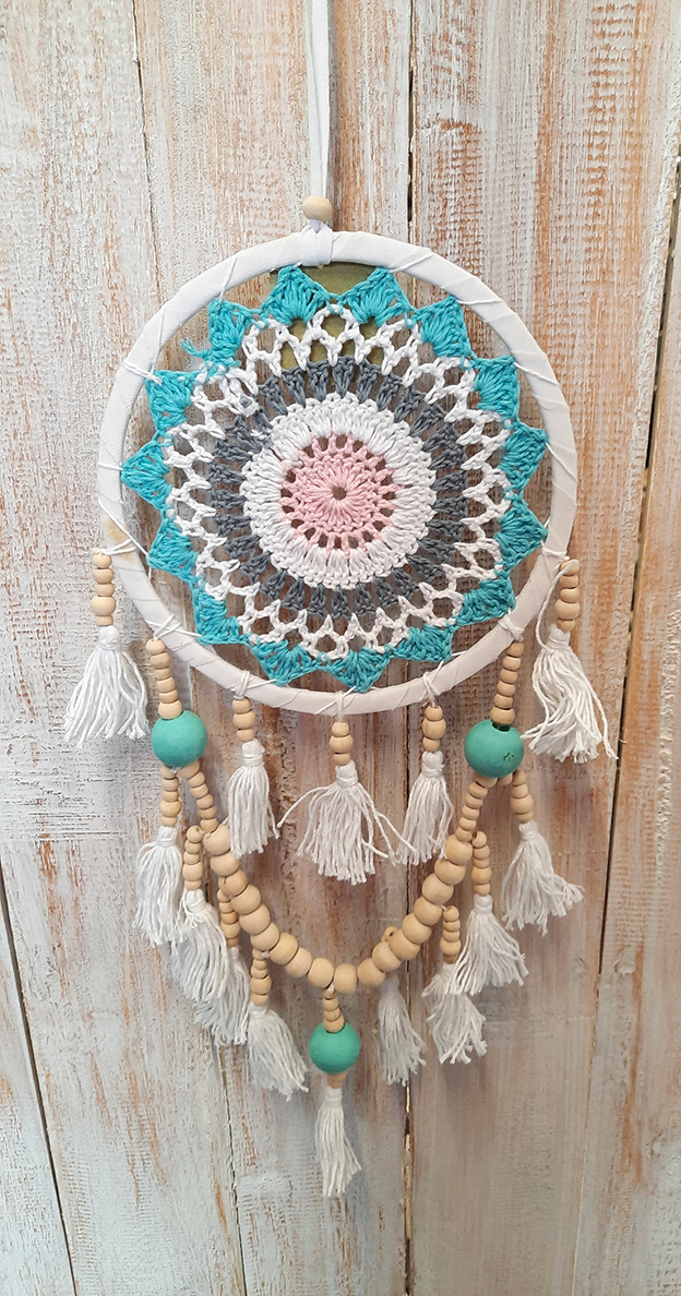 Dromenvanger ±16cm pastel macrame + kraaltjes zonder veer kleintjes - Afbeelding 2