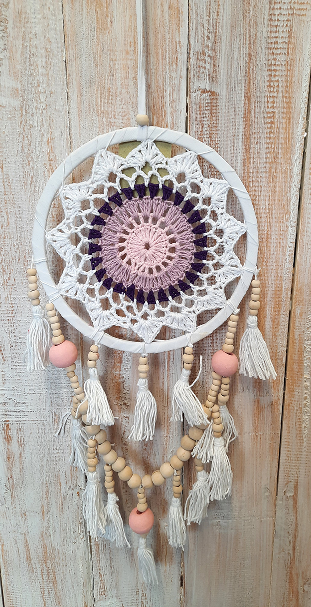 Dromenvanger ±16cm pastel macrame + kraaltjes zonder veer kleintjes - Afbeelding 3