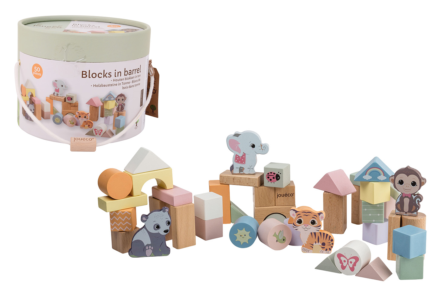 Jouéco® - The Wildies Family Houten blokken in ton 50 stuks