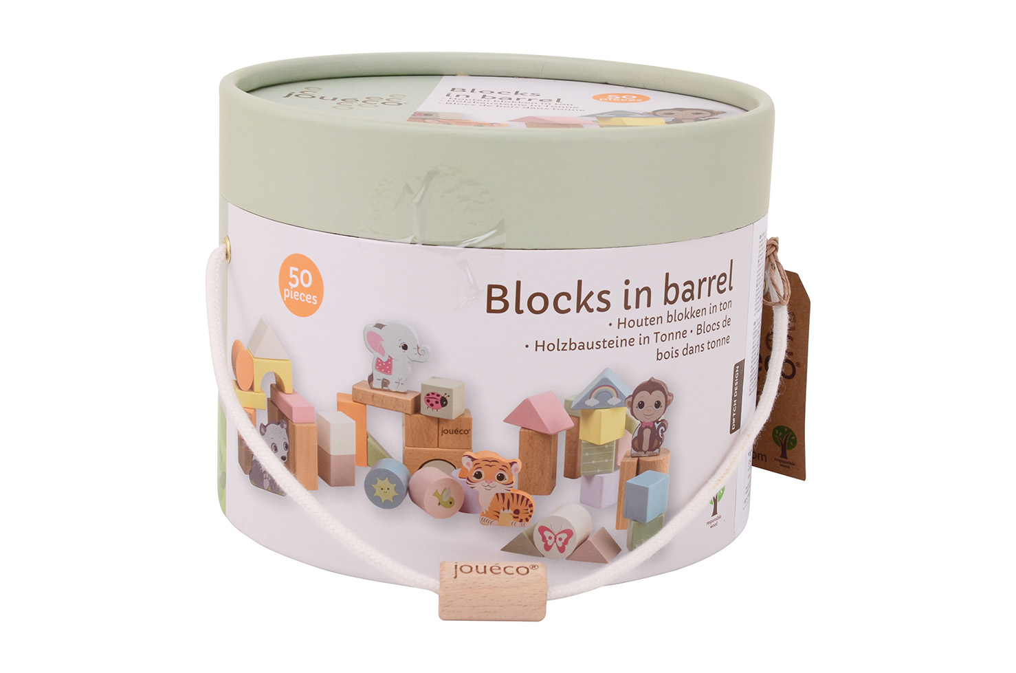 Jouéco® - The Wildies Family Houten blokken in ton 50 stuks - Afbeelding 2