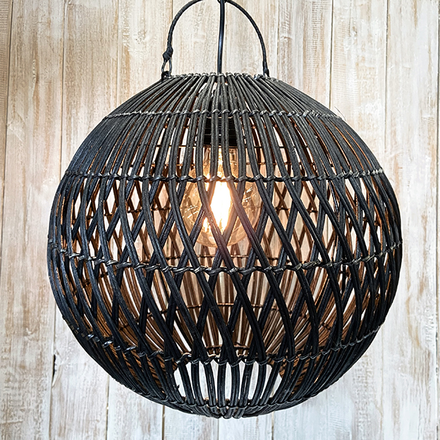 Lamp rotan bol zwart ±35cm