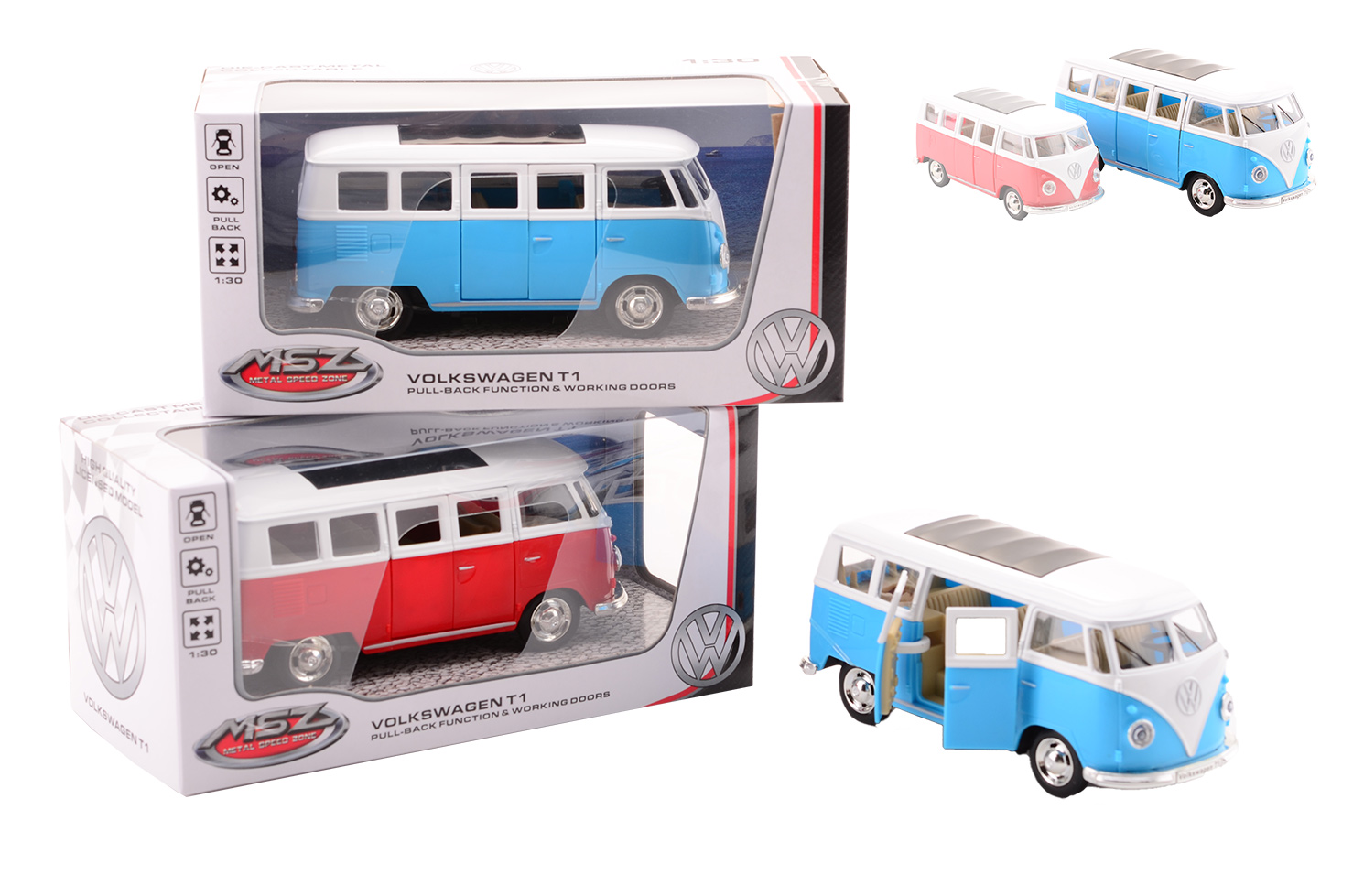 Super Cars 1:30 Volkswagen Bus T1, 2 assorti