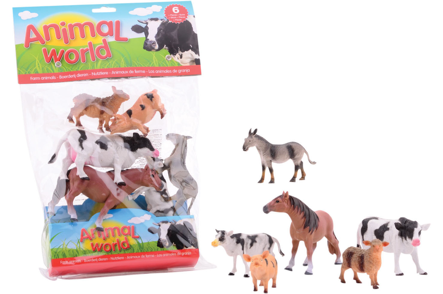 Animal World boerderijdieren 6 stuks in zak