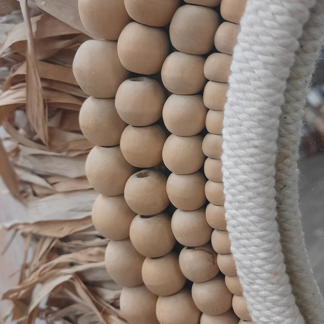 Spiegel met schelpjesrand en touwgras ±50cm naturel - Afbeelding 2