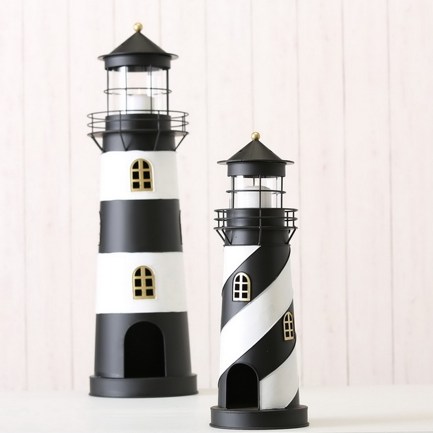 Lantaarn vuurtoren Faro h46cm z/w - Afbeelding 2