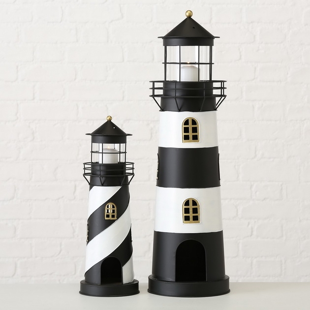 Lantaarn vuurtoren Faro h46cm z/w - Afbeelding 3