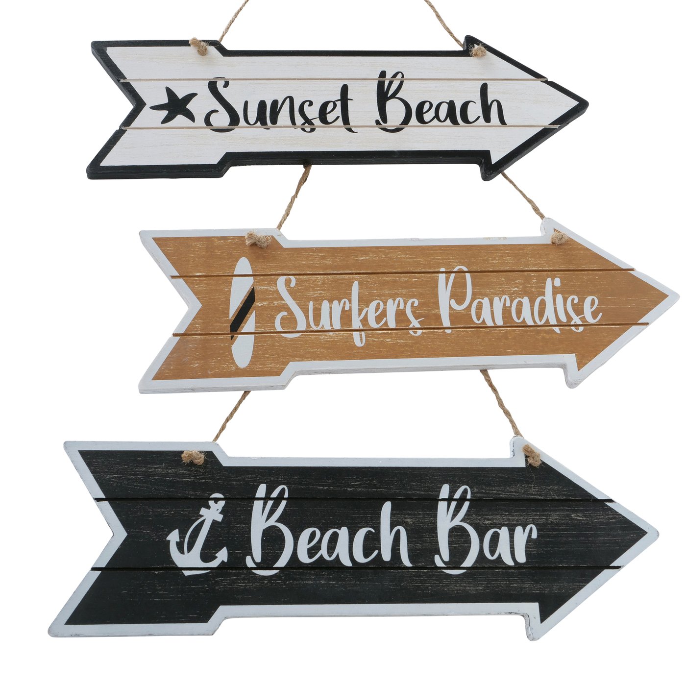Bord Signa, 3 as., Pijl Beach Teksten, B 12cm,