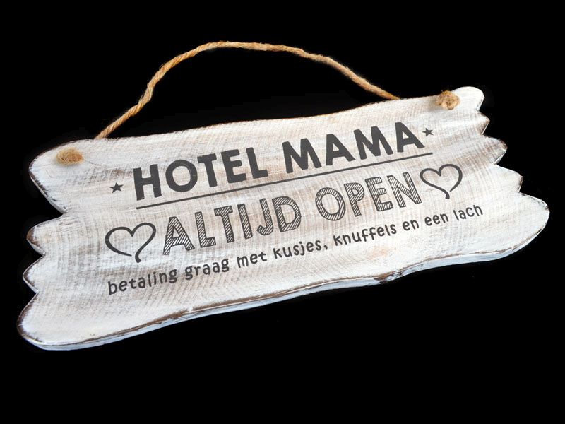 bordje hangend 12x30cm hotel mama antique white