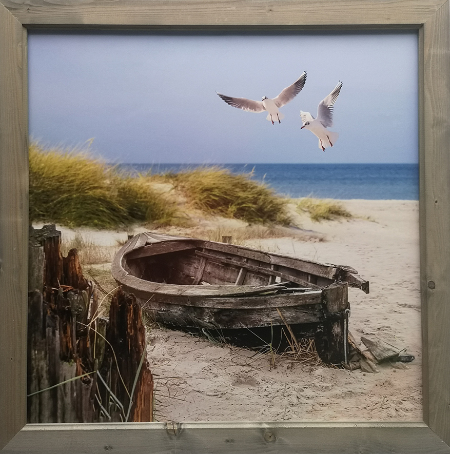 Outdoor tuinposter Boot op strand 103x103cm