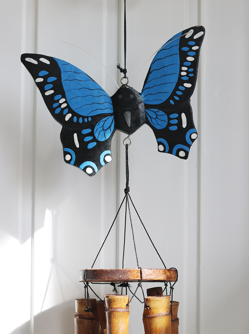 Bamboe Windgong Vlinder 30 cm blauw