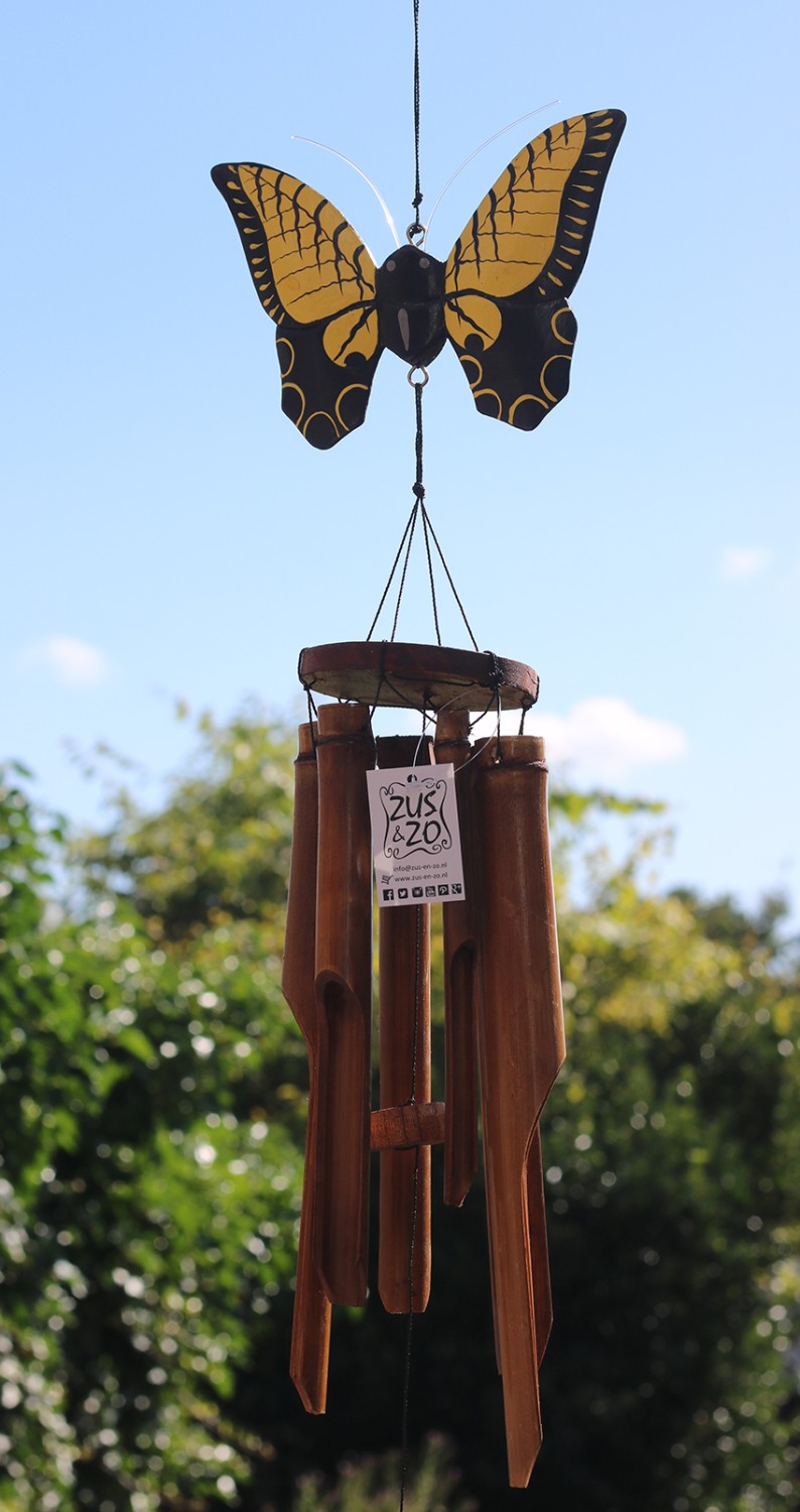 Bamboe Windgong Vlinder 30 cm Geel - Afbeelding 4