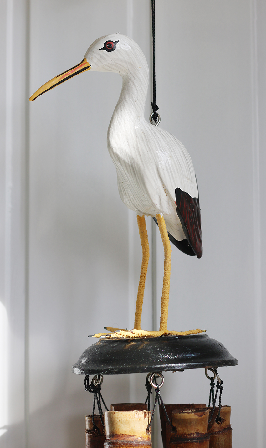 Bamboe Windgong Ooievaar 30cm zw