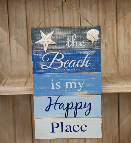 Tekstbord The beach is my happy 30x50 Aqua