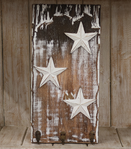 3 Zeesterren wanddecoratie 20x40cm Wit/bruin