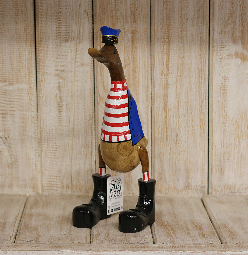 Eend hout Kapitein rood/wit/blauw ±34cm 34x12x10cm