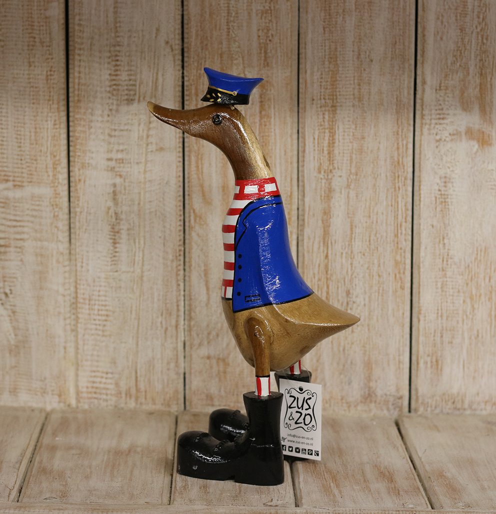 Eend hout Kapitein rood/wit/blauw ±34cm 34x12x10cm - Afbeelding 2