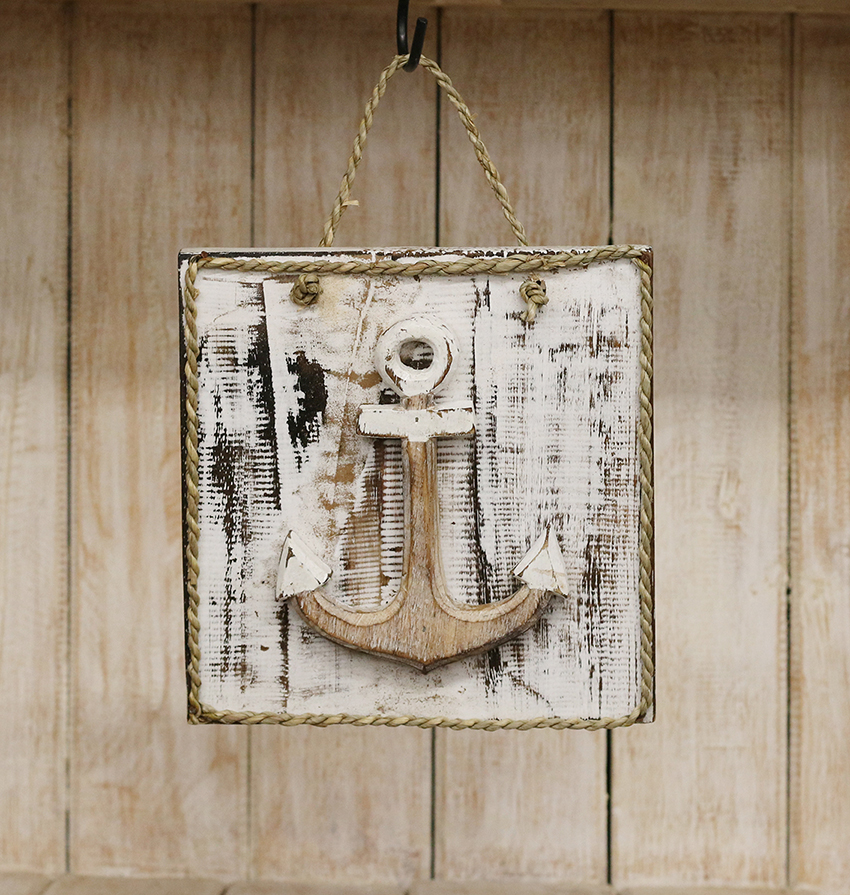 Houten anker op bordje - 20 x 20 cm