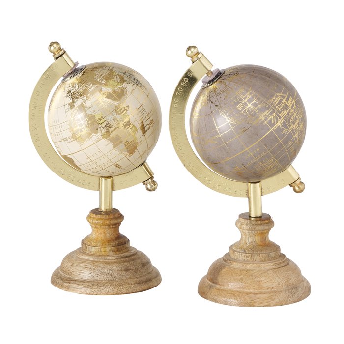 Decoratief beeld Globe,houten voet,H16cm,2 soorten