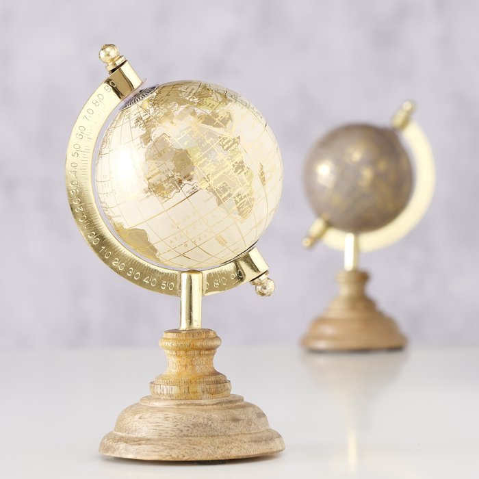 Decoratief beeld Globe,houten voet,H16cm,2 soorten - Afbeelding 2