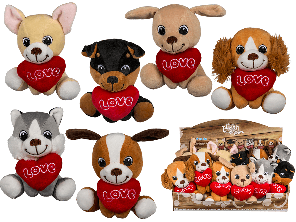 Knuffel hond, ca. 14 cm, 6 soorten