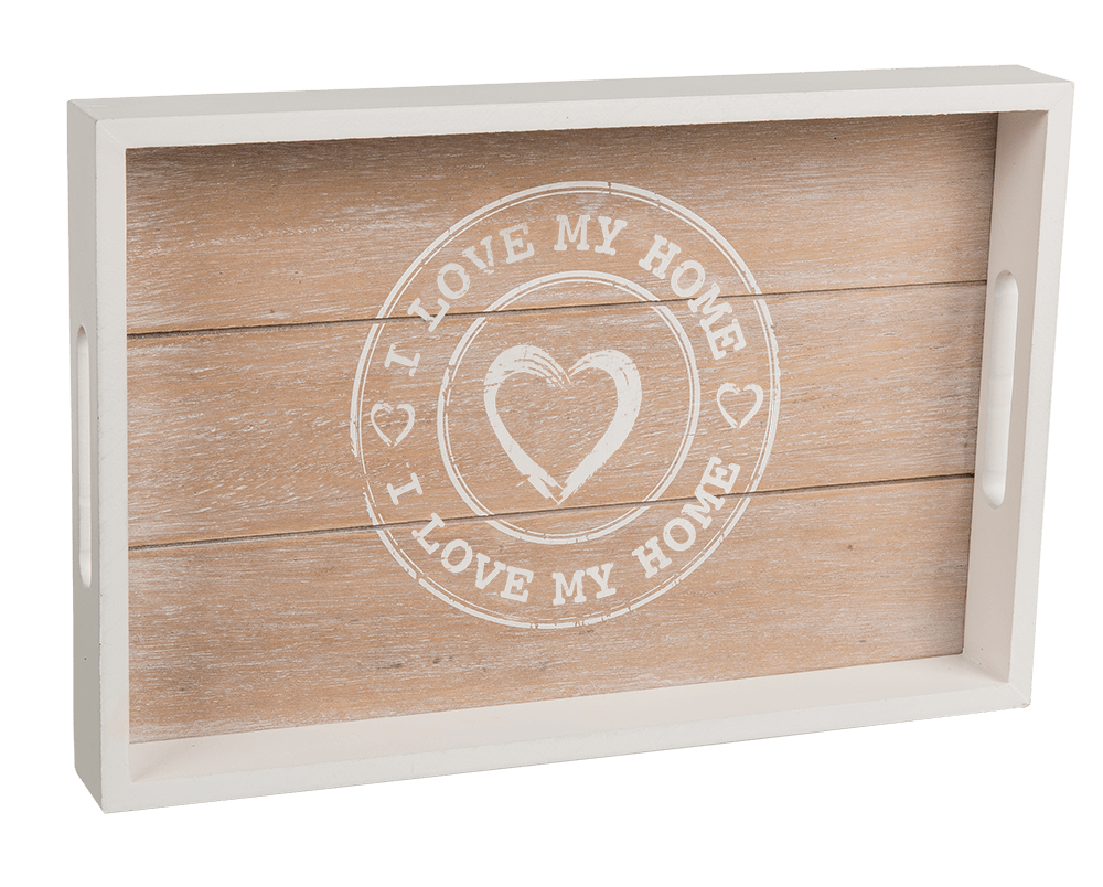 Wit/naturel houten dienblad, set van 2st., ca. 35x24cm & 30x20cm - Afbeelding 2