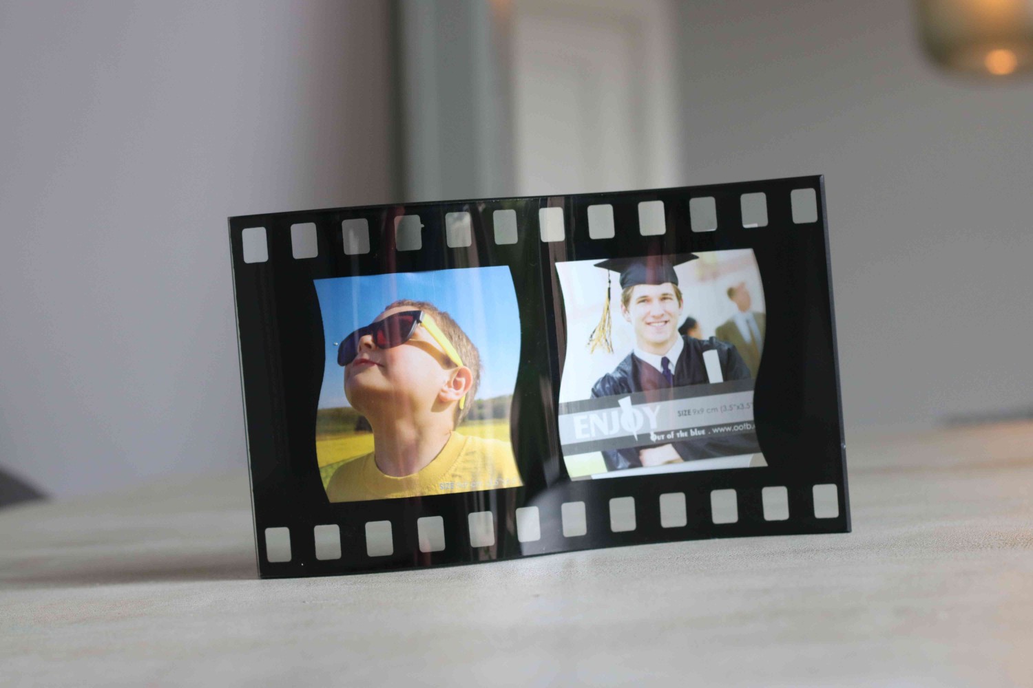 Fotolijst glas gebogen- zwart (9x9cm) voor 2 foto's
