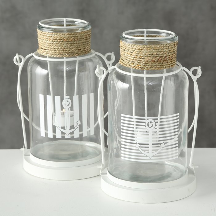 Windlight Mare, 2 ass., H 27 cm, Glass, White glass clear white