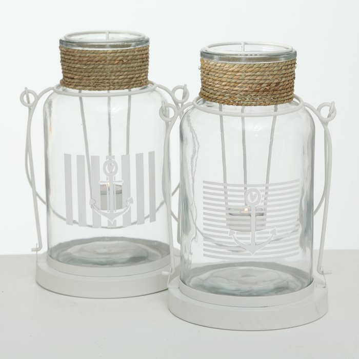 Windlight Mare, 2 ass., H 27 cm, Glass, White glass clear white - Afbeelding 2