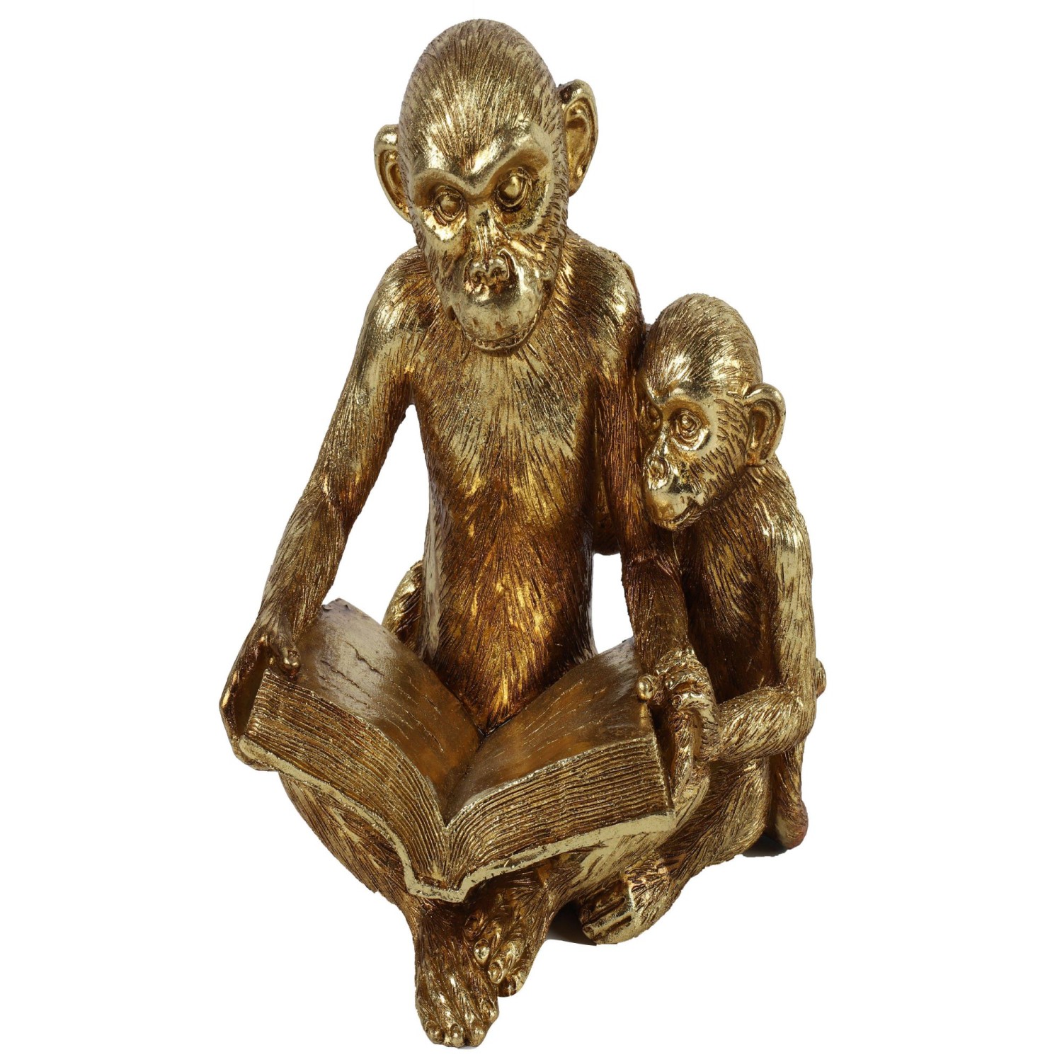 Aap m/kind&boek Heron goud L17B15H20CM