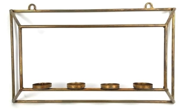 Wall T.Light Holder 4 T.light 60x13x35 cm Blue Gold