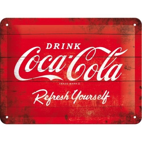 Tin Sign 15 x 20 cm Coca-Cola - 1960 red/white - Logo Refreshing