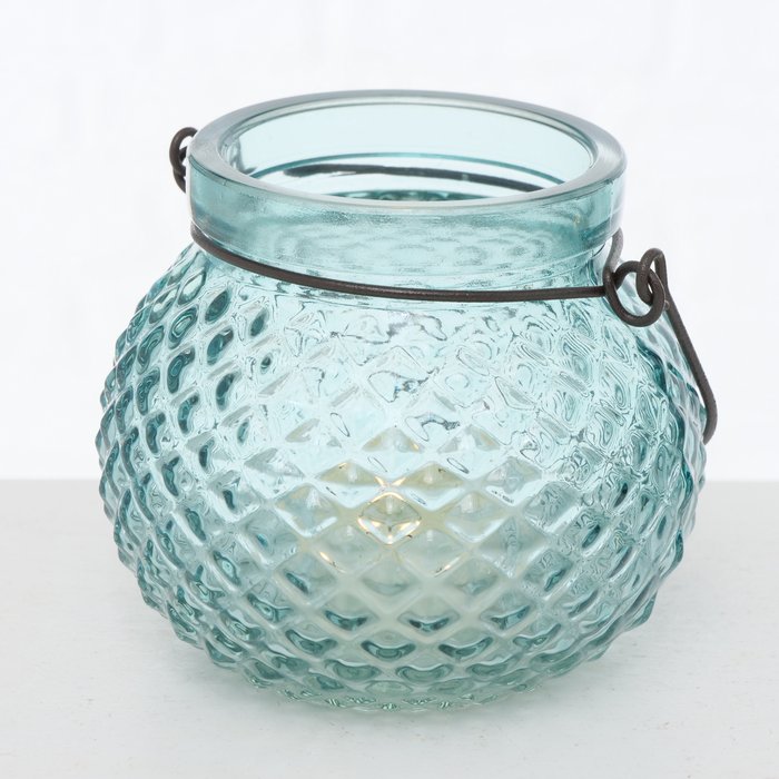 Windlicht Viona, Lichtblauw, Rond, H 9 cm, Glas