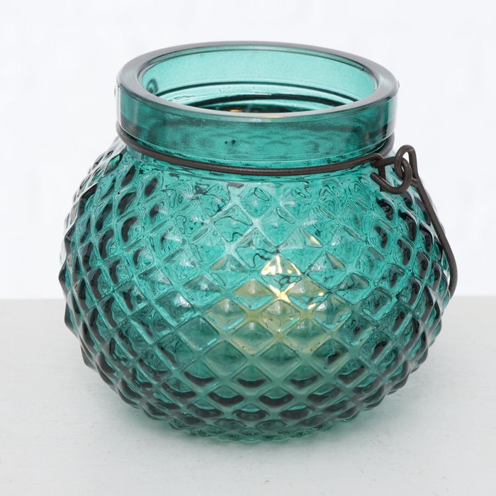 Windlicht Viona, Donkerblauw, Rond, H 9 cm, Glas