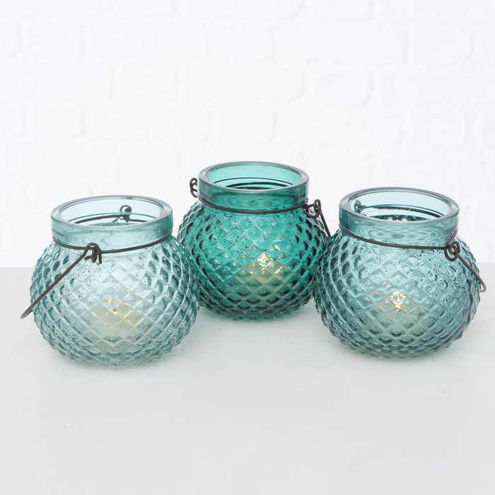 Windlicht Viona, Donkerblauw, Rond, H 9 cm, Glas - Afbeelding 2