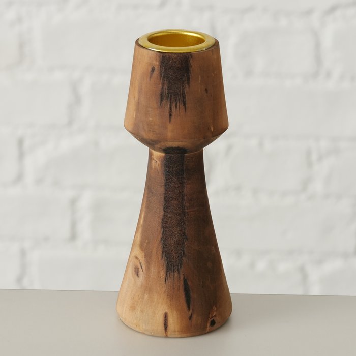 Kandelaar Sagro, Rond, H 12 cm, Bruin, Middel
