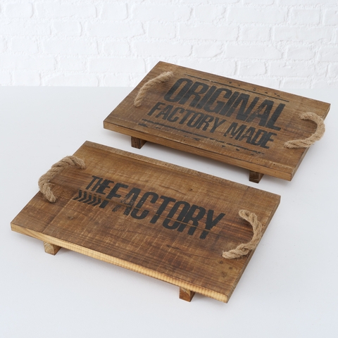 Dienblad Factory hout met jute handvatten 2 ass