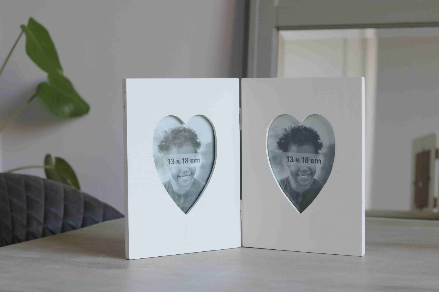 Fotolijst tweeluik wit met hart in het midden